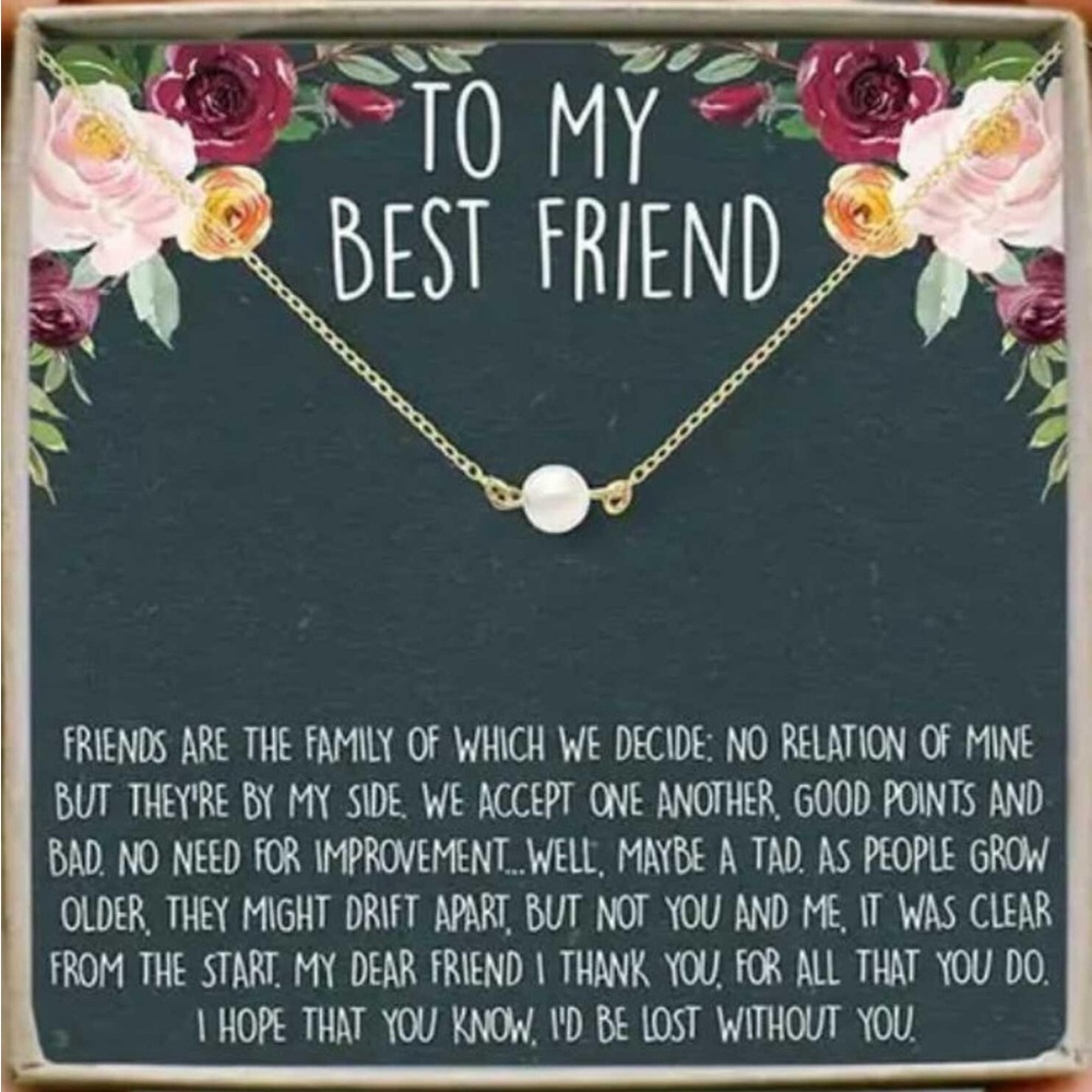 NWT Best Friend Necklace,‎ Faux Pearl Necklace With Blessing Card
